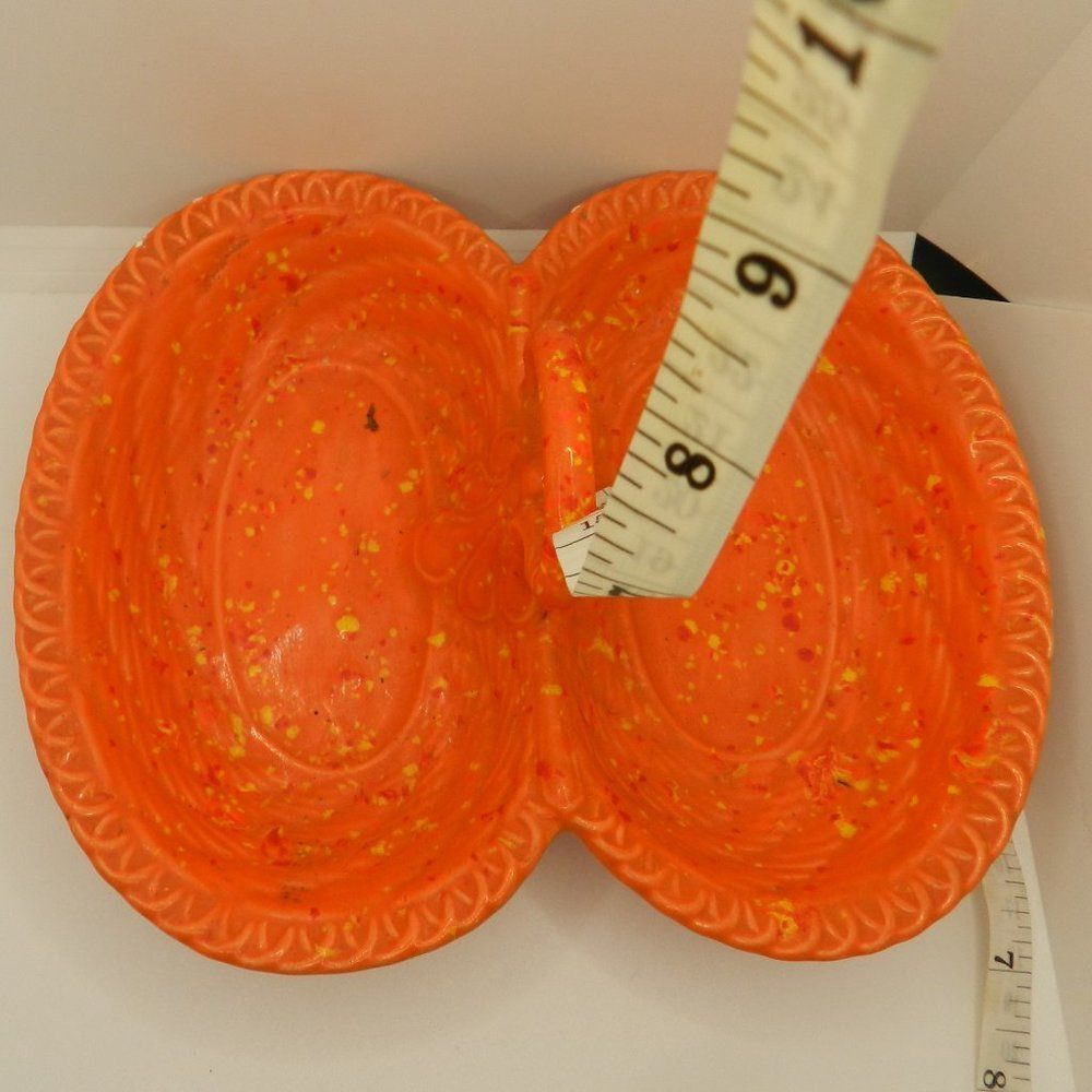 Divided Ceramic Serving, Nut or Candy Dish Orange Vintage Atlantic Mold Company